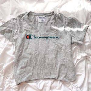 champions grey crop tee